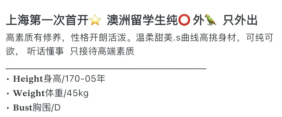 上海鹦鹉🦜170 澳洲留学生圈外兼职只外出 Gallery 1